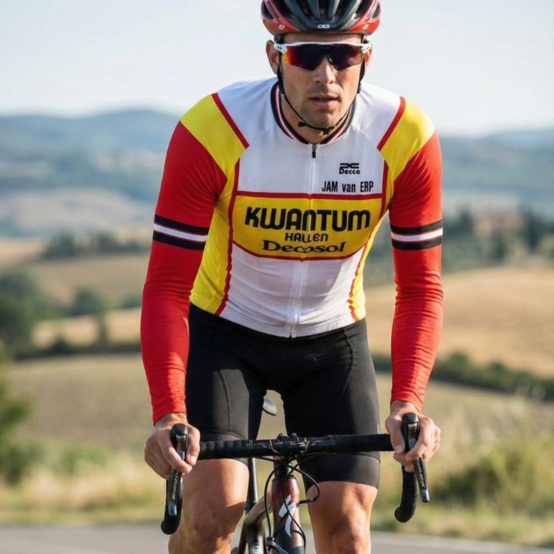 Maillot Long Eté Vintage KWANTUM sur un cycliste