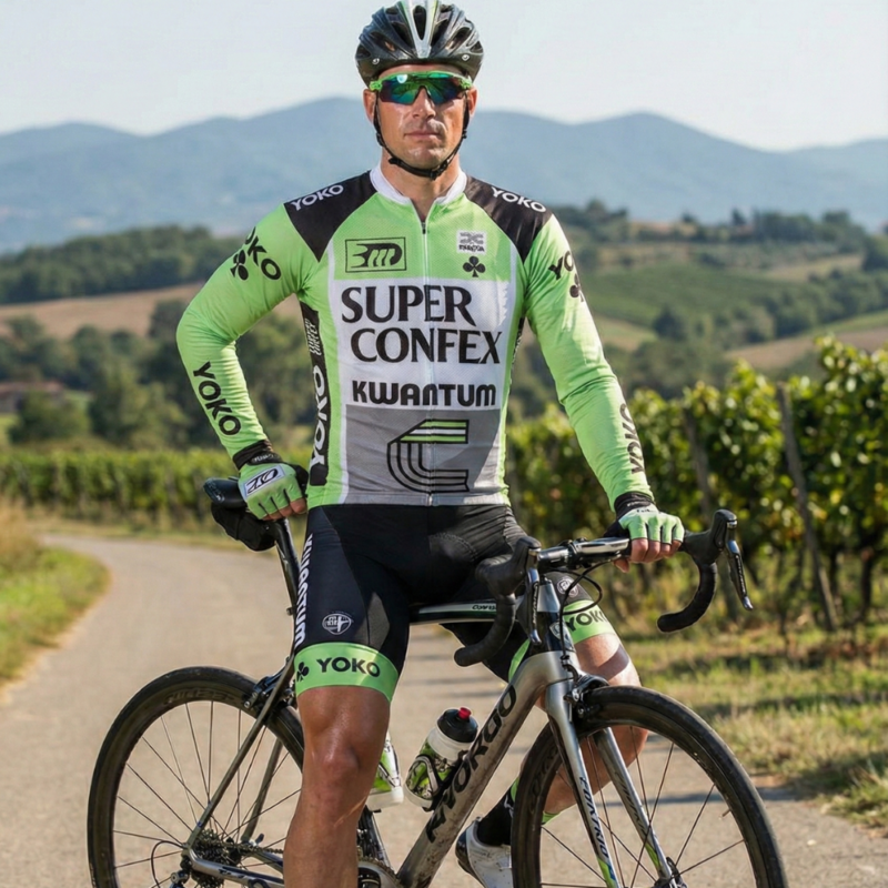 Maillot Long Eté Vintage SUPER CONFEX sur un cycliste