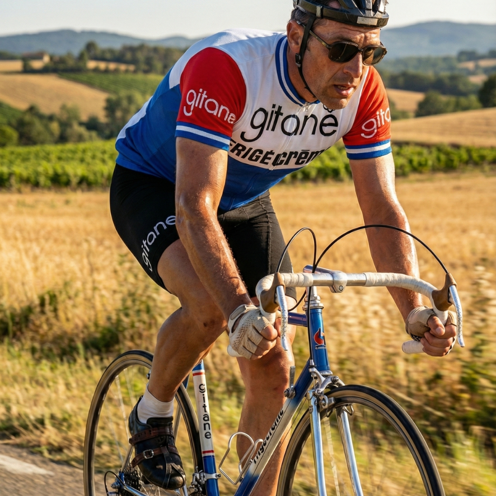 Maillot Vintage FRIGÉ CRÈME sur un cycliste