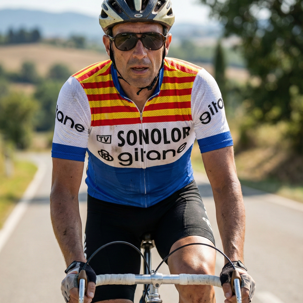 Vintage SONOLOR GITANE trui op een wielrenner