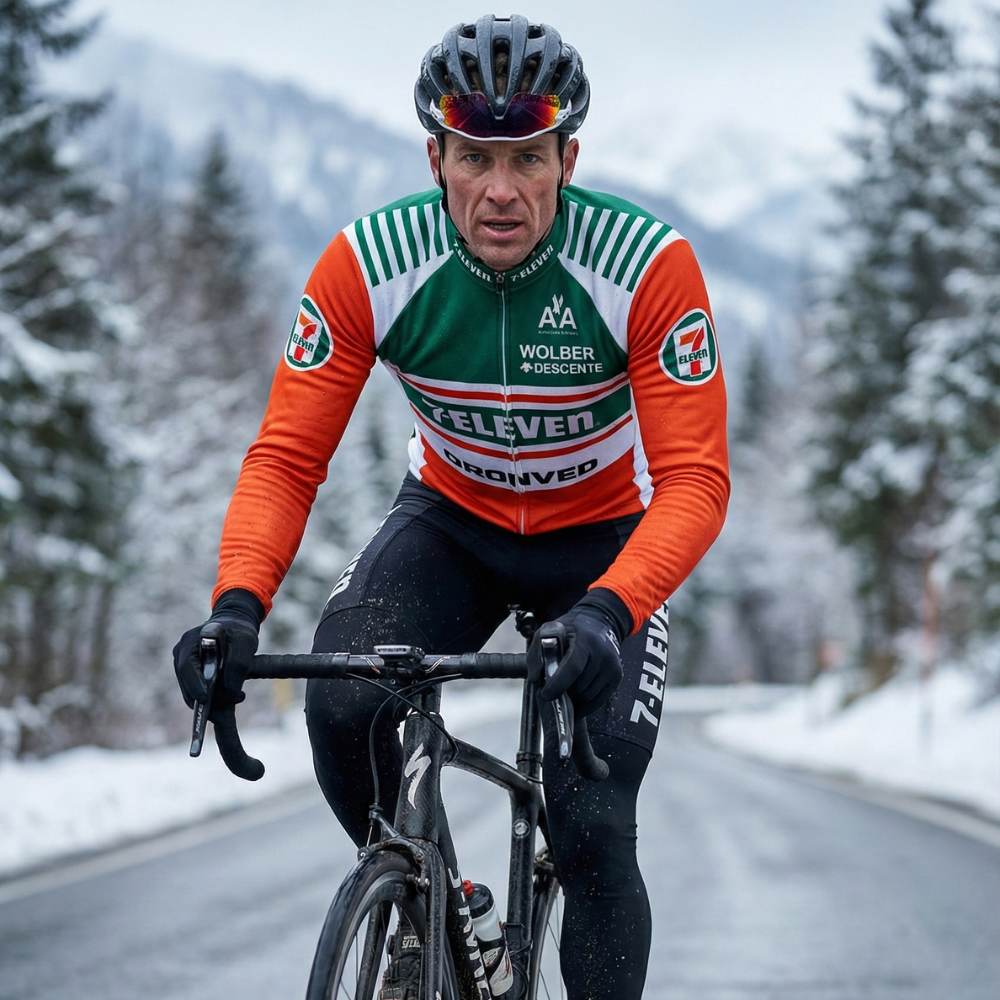 Tenue Hiver Vintage 7 ELEVEN sur un cycliste