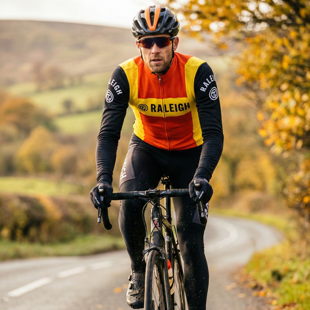 Tenue Hiver Vintage RALEIGH sur un cycliste