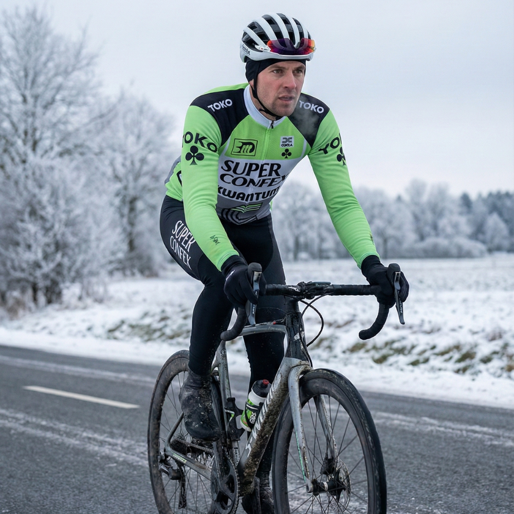 Tenue Hiver Vintage SUPER CONFEX sur un cycliste