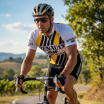 Maillot Vintage RENAULT Jaune Noir sur un cycliste