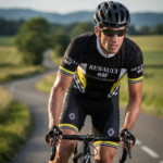 Maillot Vintage RENAULT NOIR VUELTA 83 sur un cycliste