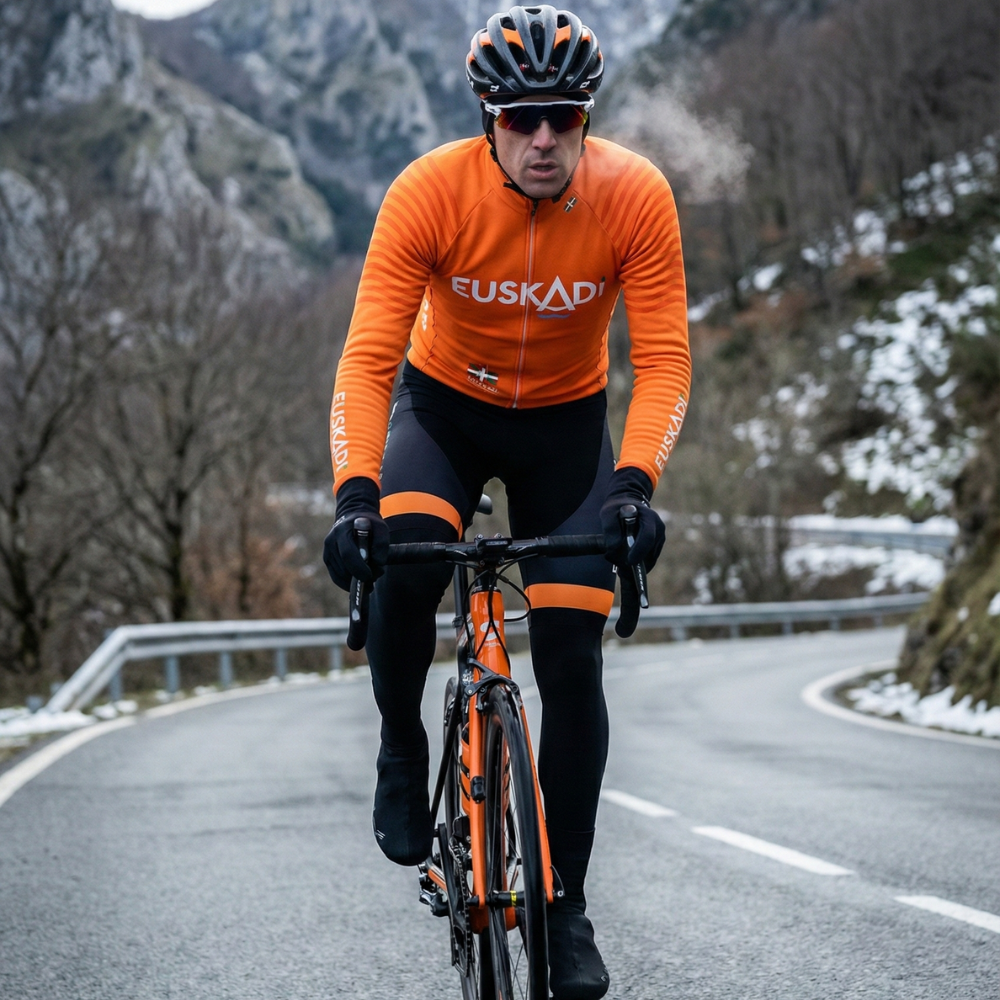 Winterausrüstung Vintage EUSKADI auf einem Radfahrer