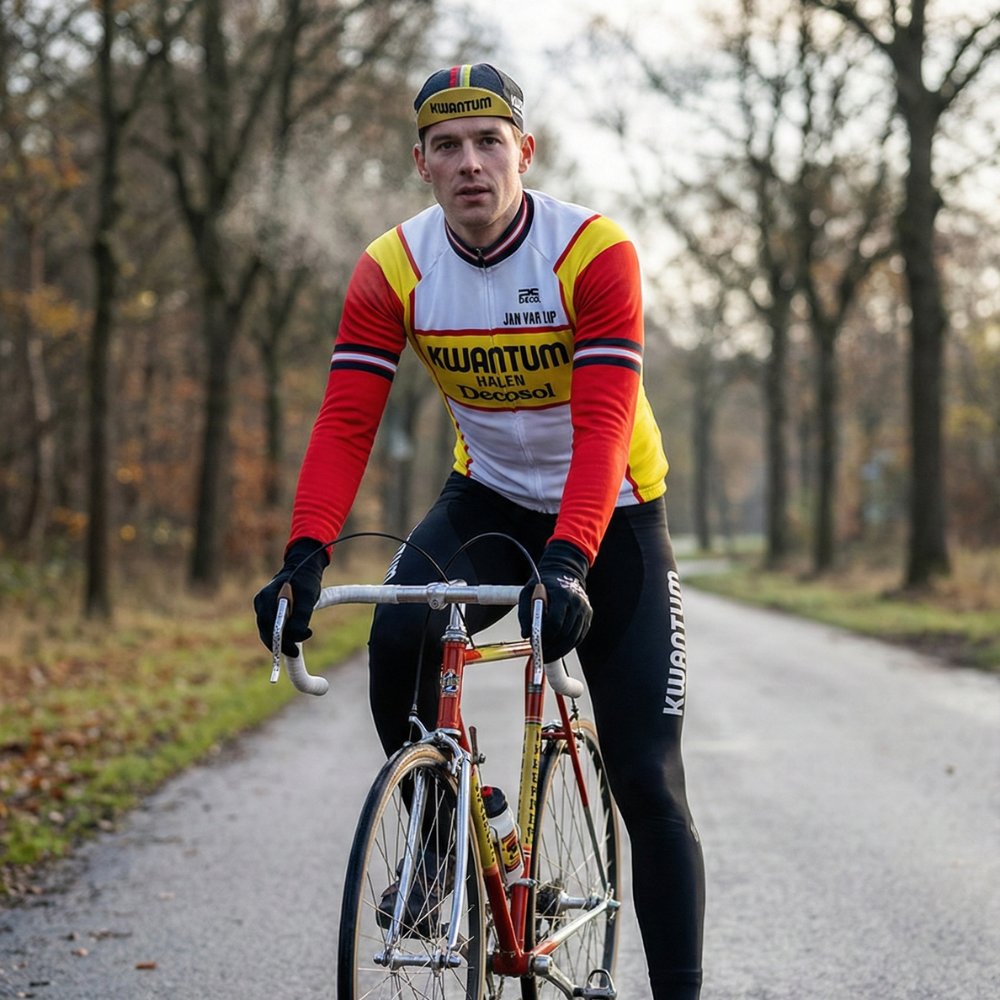 Tenue Hiver Vintage KWANTUM sur un cycliste