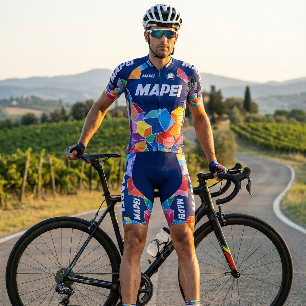Vintage-Radhose MAPEI auf einem Radfahrer