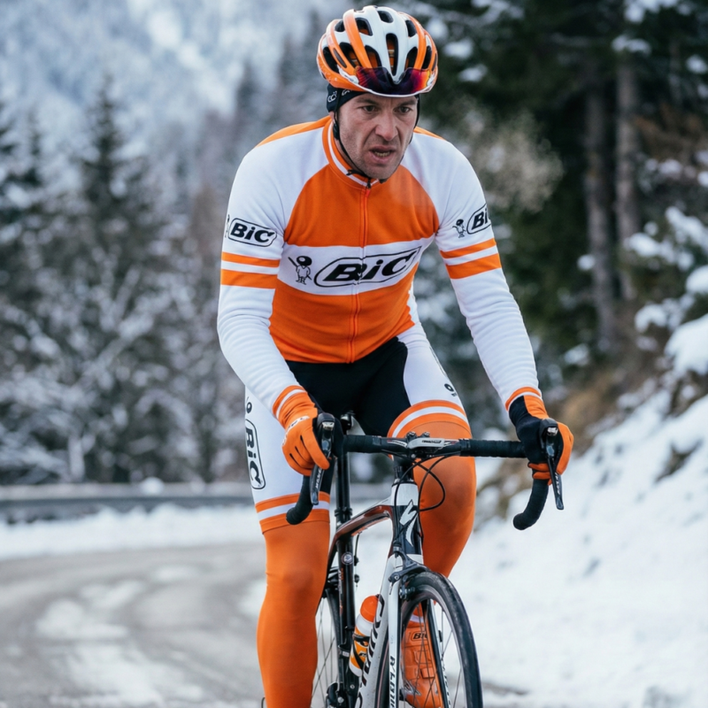 Maillot Hiver Vintage BIC sur un cycliste