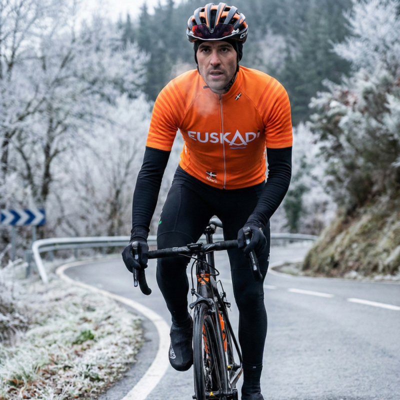 Maillot Hiver Vintage EUSKADI sur un cycliste