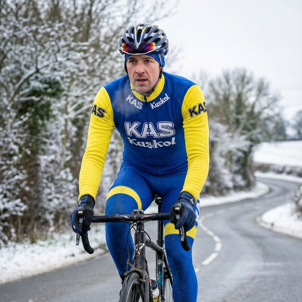 Wintertrikot Vintage KAS KASKOL auf einem Radfahrer