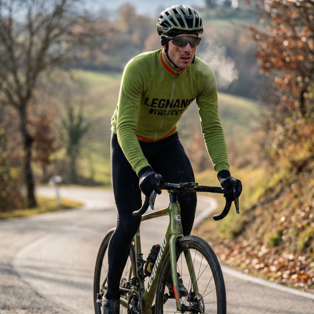 Maillot Hiver Vintage LEGNANO PIRELLI sur un cycliste