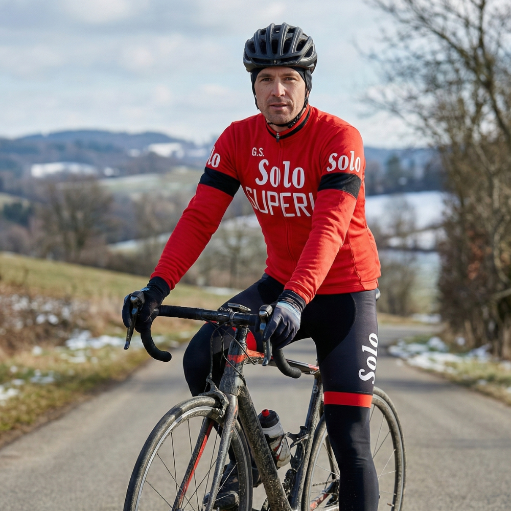 Winterfietsbroek Vintage SOLO SUPERIA op een fietser