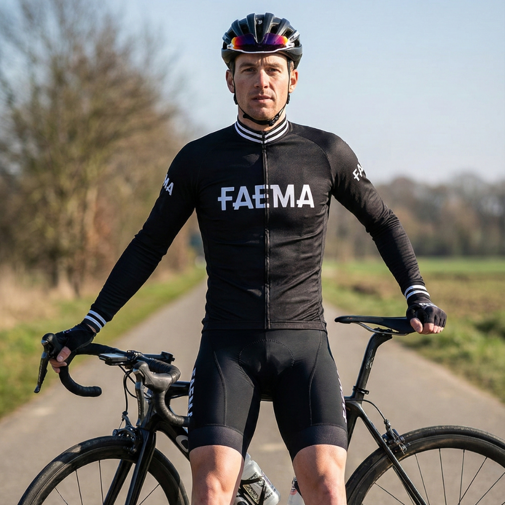 Langes Sommer-Trikot FAEMA NOIRE auf einem Radfahrer