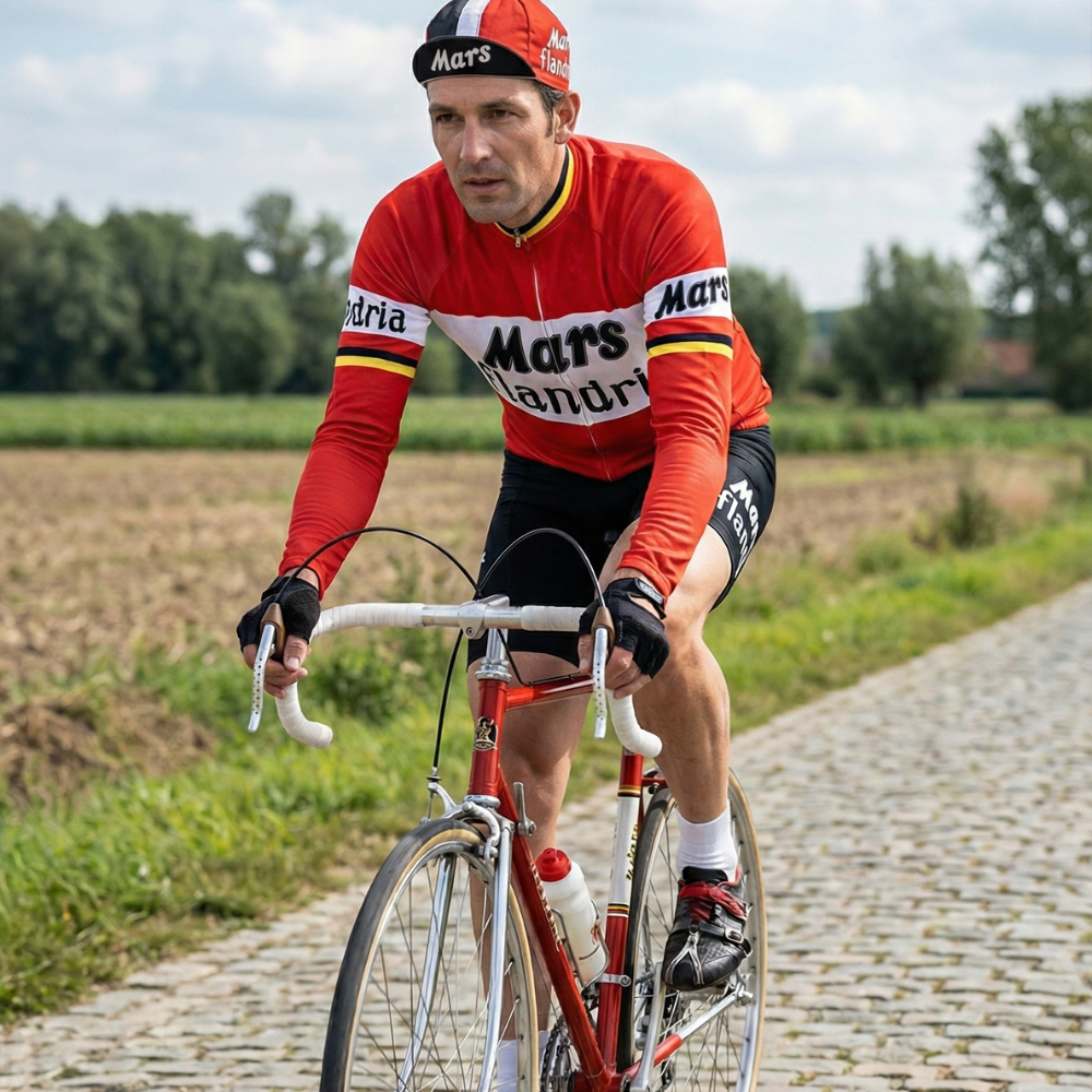Maillot Lange Zomer Vintage MARS FLANDRIA op een wielrenner