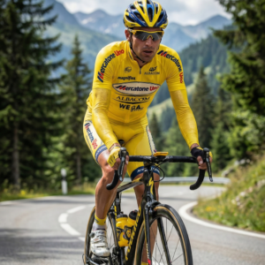 Maillot Long Eté Vintage MERCATONE UNO ALBACOM WEGA JAUNE sur un cycliste