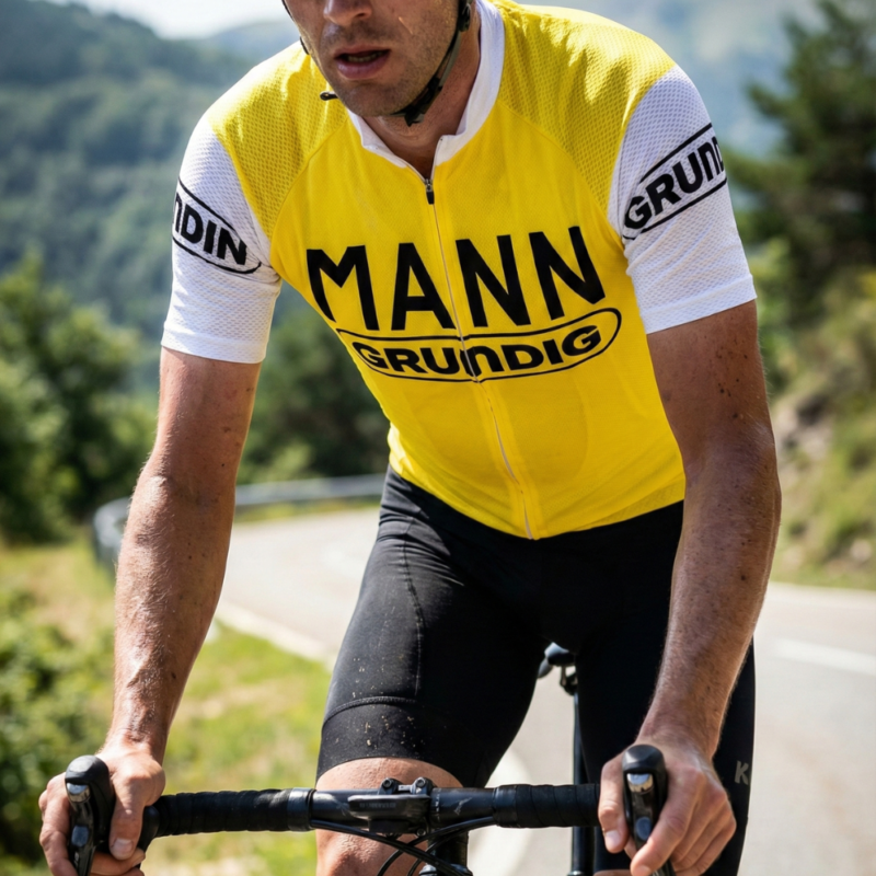 Maillot Vintage MANN GRUNDIG sur un cycliste