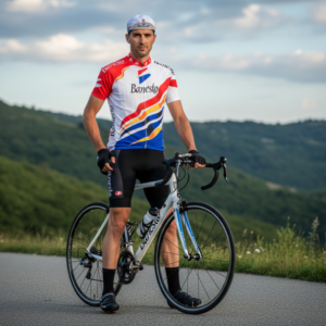 PACK MAILLOT + CASQUETTE BANESTO sur un cycliste