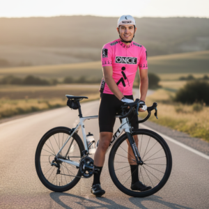 PACK MAILLOT + CASQUETTE ONCE sur un cycliste