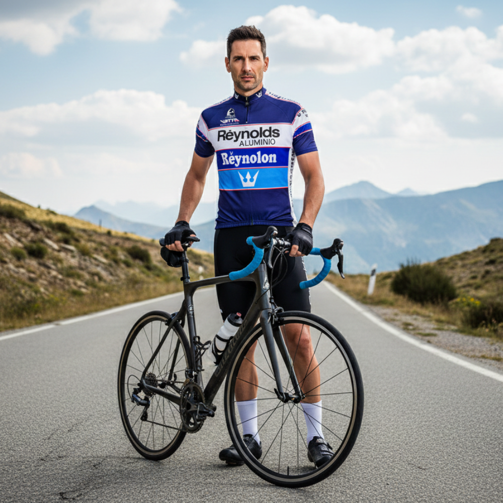 Tenue Eté Vintage REYNOLDS sur un cycliste