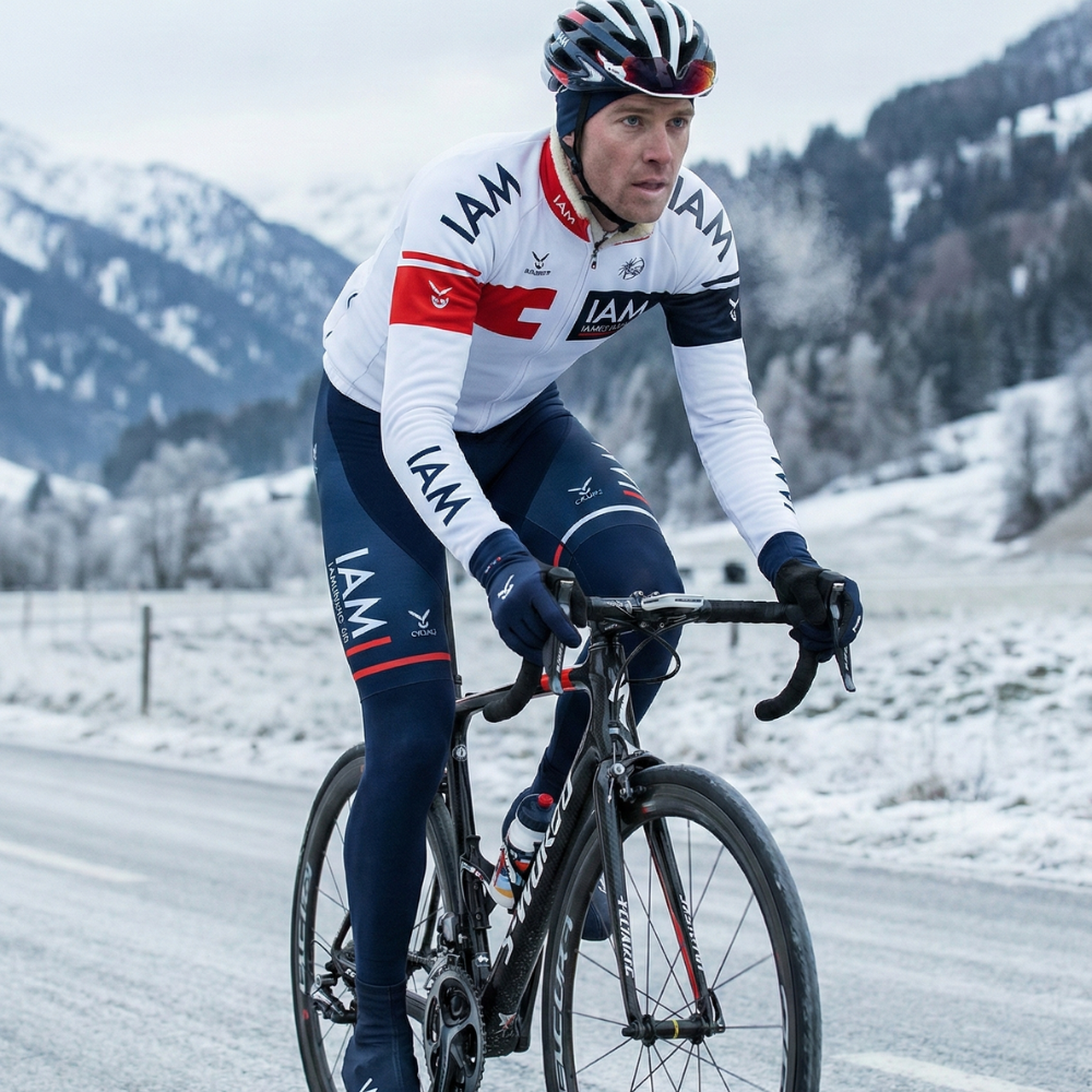Vintage Winter Outfit IAM WHITE on a cyclist