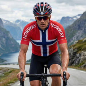 Maillot Cycliste Equipe NORVEGE sur un cycliste