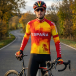Maillot Hiver Cycliste ESPANA sur un cycliste