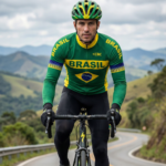 Maillot Hiver EQUIPE NATIONALE DU BRESIL VERTE sur un cycliste
