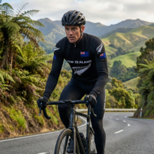Maillot Hiver Vintage ALL BLACKS sur un cycliste