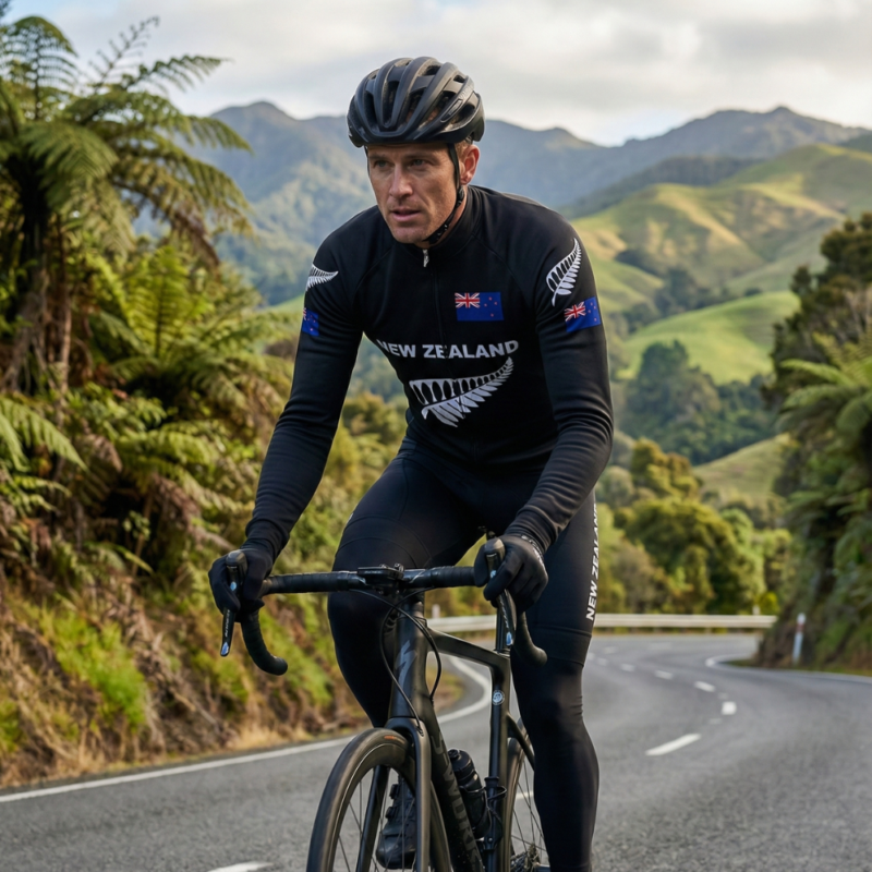 Maillot Hiver Vintage ALL BLACKS sur un cycliste