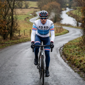 Maillot Hiver Vintage FORD FRANCE sur un cycliste