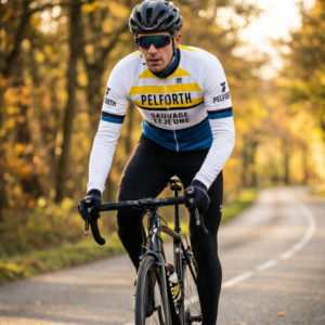 Maillot Hiver Vintage PELFORTH SAUVAGE LEJEUNE sur un cycliste