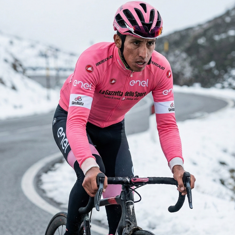 Maillot Hiver Vintage ROSE ITALIE sur un cycliste