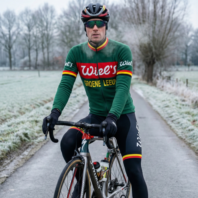 Maillot Hiver Vintage WIEL’S sur un cycliste