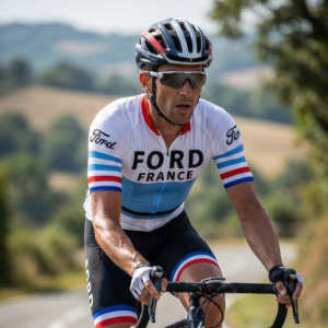 Maillot Vintage FORD FRANCE sur un cycliste