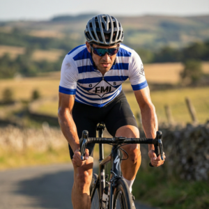 Maillot Vintage GS EMI sur un cycliste