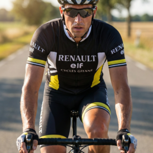 Maillot Vintage RENAULT NOIR « VUELTA 83 » sur un cycliste