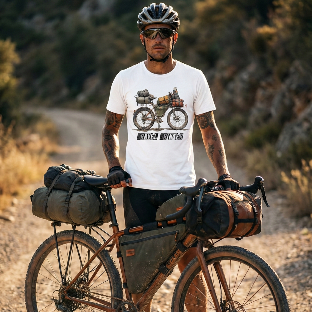 T-SHIRT VINTAGE Wielrenner GRAVEL-GRINDER op een wielrenner
