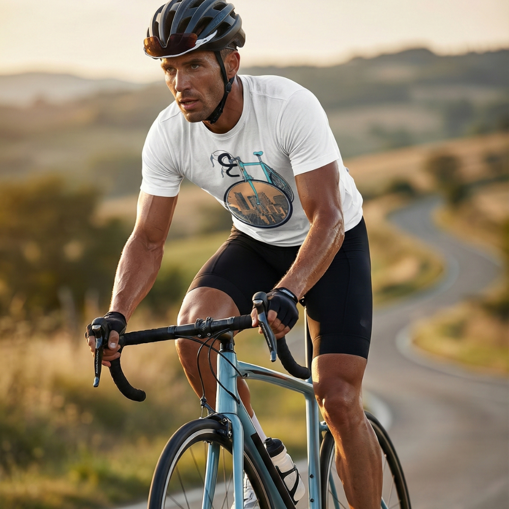 T-SHIRT VINTAGE RADFAHRER VELO-BAU auf einem Radfahrer