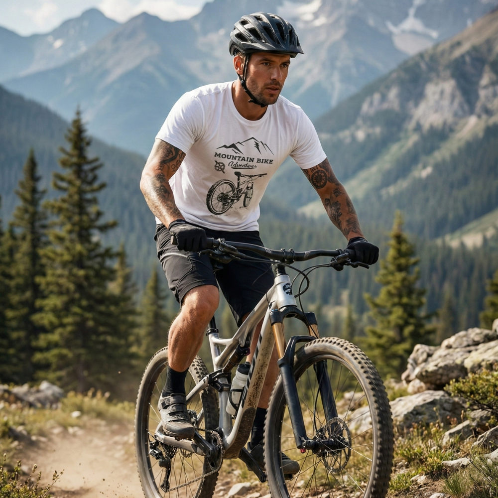 T-SHIRT VINTAGE MOUNTAINBIKE auf einem Radfahrer
