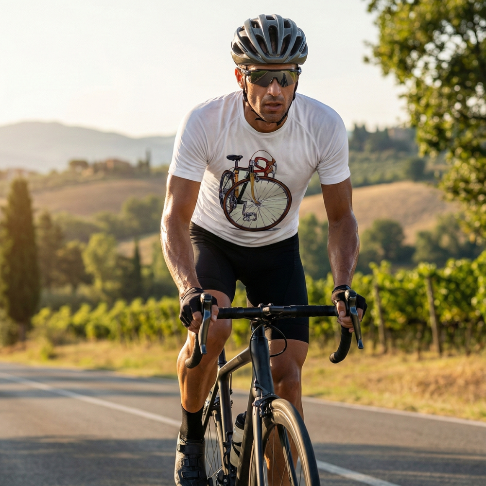 T-SHIRT VINTAGE VELO sur un cycliste