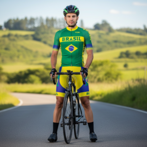 Tenue Eté Cycliste EQUIPE NATIONALE DU BRESIL VERTE sur un cycliste