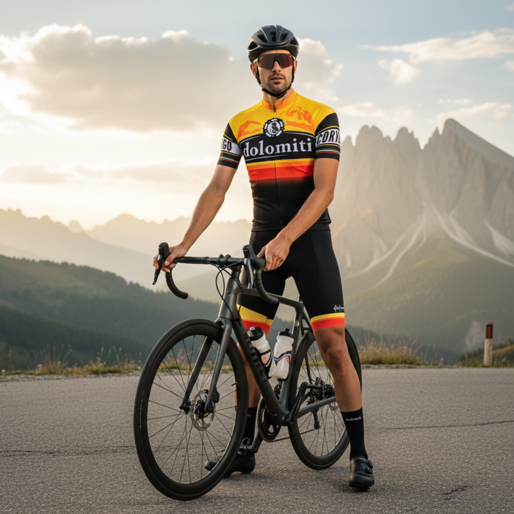 Vintage Radsport-Outfit «Dolomiti» an einem Radfahrer