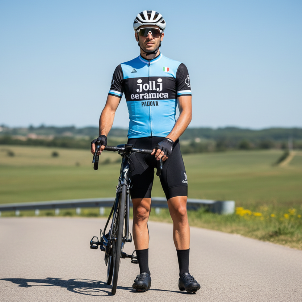 Tenue Eté Vintage JOLLJ CERAMICA sur un cycliste
