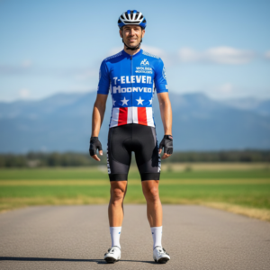 Tenue Eté Vintage USA 7-ELEVEN HOONVED sur un cycliste