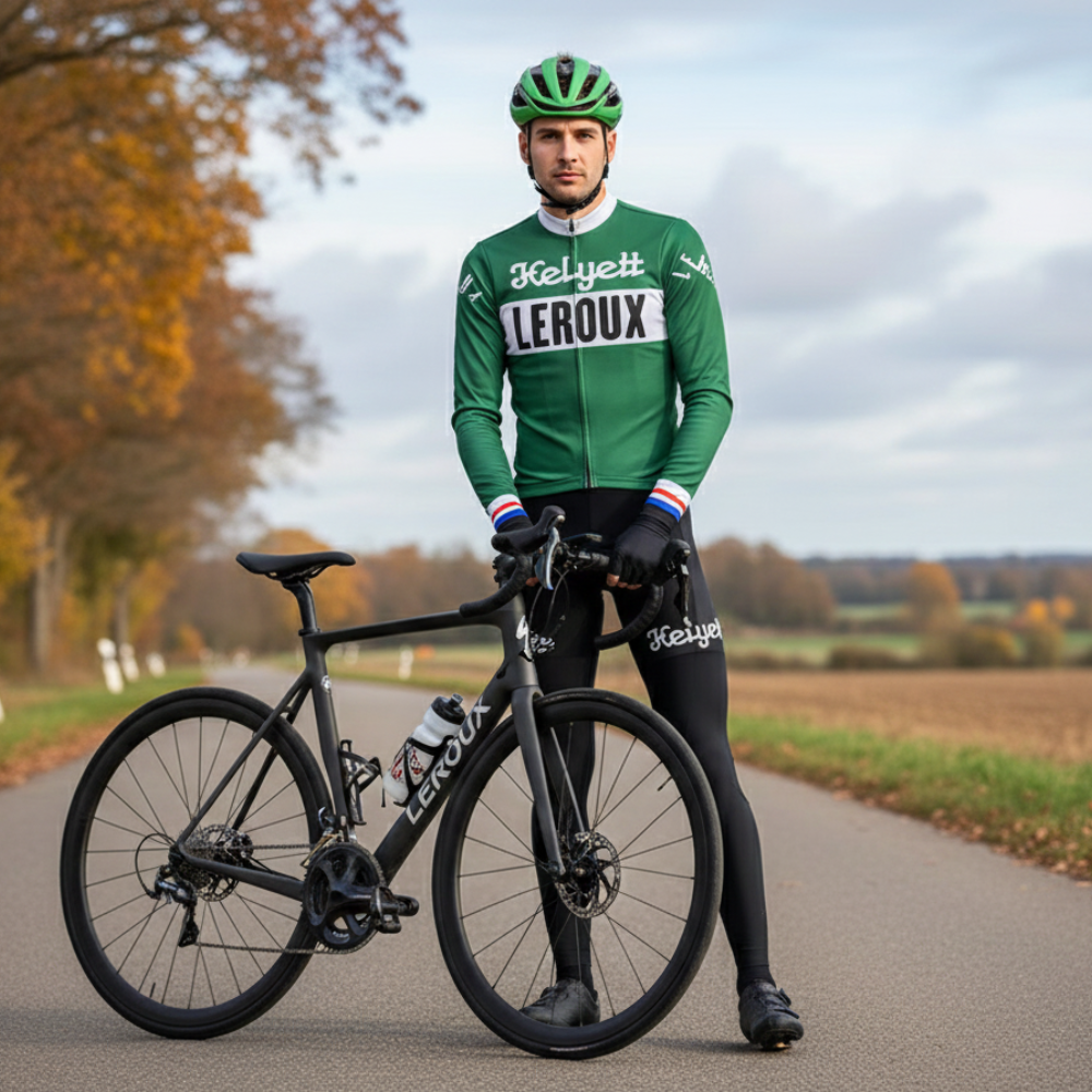Tenue Hiver Vintage HELYETT LEROUX sur un cycliste