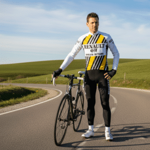 Tenue Hiver Vintage RENAULT JAUNE sur un cycliste