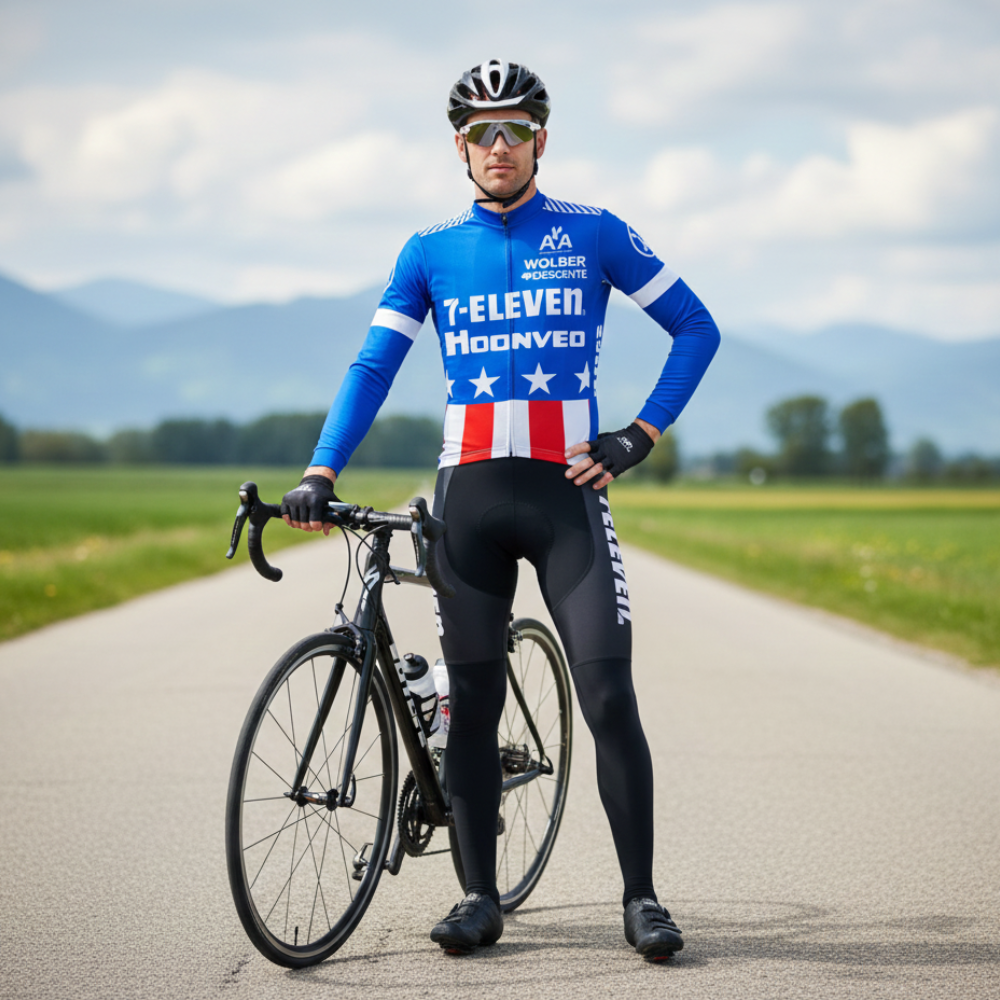 Vintage US-Winter-Outfit 7-ELEVEN HOONVED auf einem Radfahrer